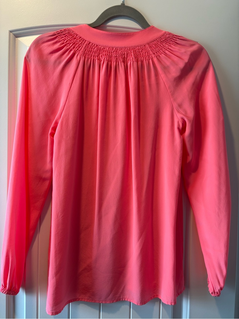 Lilly Pulitzer Coral Pink Long Sleeve Smocked Yoke Blouse - Picture 5 of 5